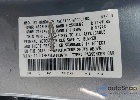 2012 Acura Tl 3.5 из США, поврежденный, VIN 19UUA8F26CA003670